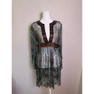 Moschino Sheer Paisley Boho Tunic Dress M Beaded Sequin Embellished Y2K Rare